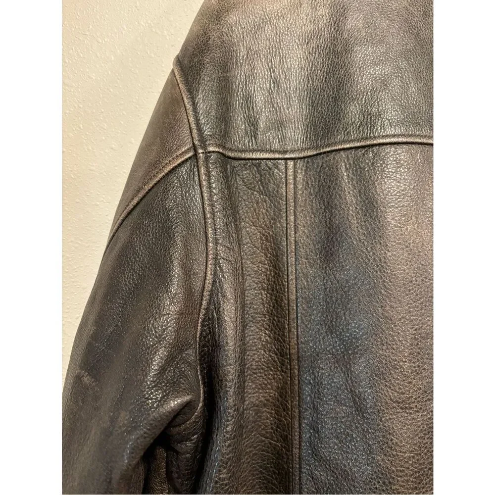 🧥 Eddie Bauer Distressed Leather Jacket Men’s Large Brown Vintage Style
